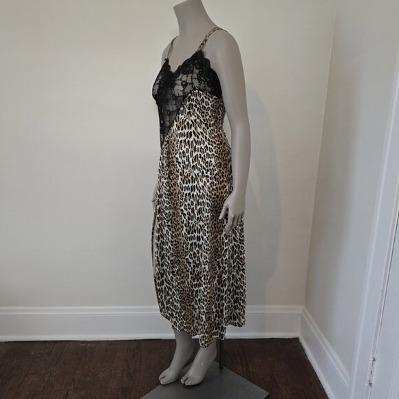 Frederick's Of Hollywood Size M Vintage Leopard Slip Dress Gown Sheer w/ Slit - Picture 7 of 16